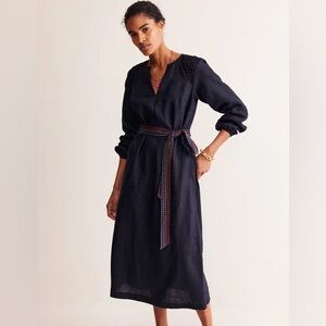 Boden Blue Wrap Midi Dress with Bishop Sleeves